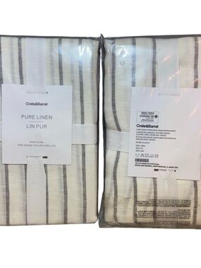 Crate&Barrel Pure Linen King Sham - White with Gray Stripes